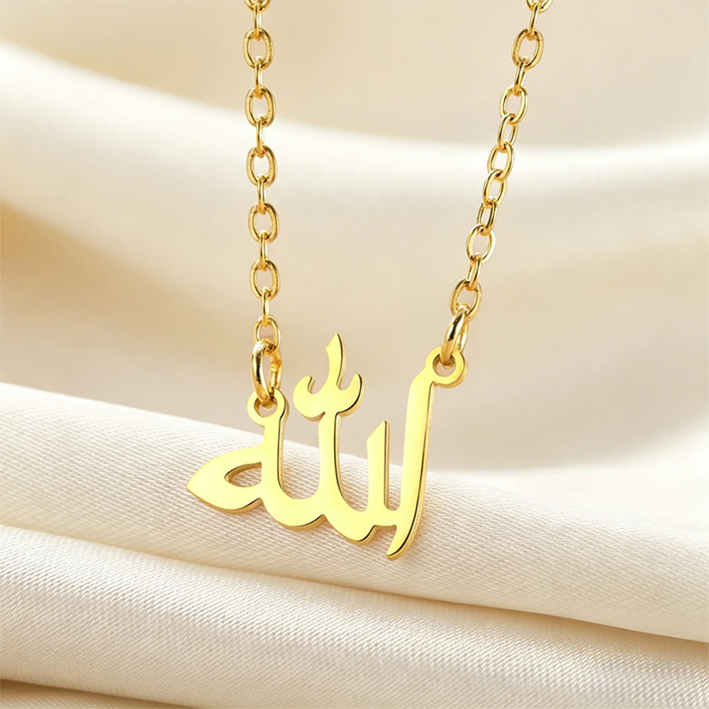 FREE Today: Line of Grace Allah Script Pendant Necklace — Polished Stainless Steel - Golden Calligraphic Script - image 2