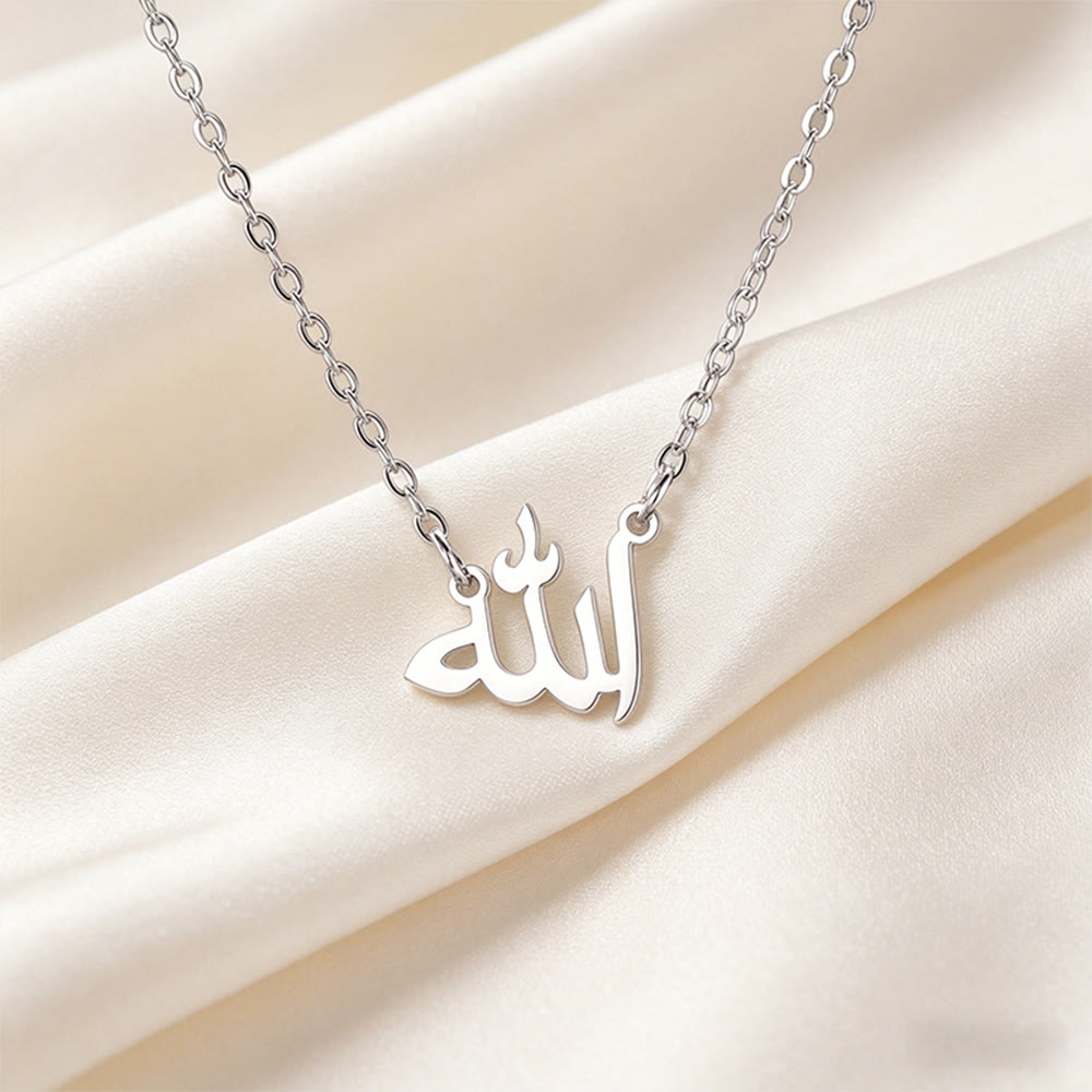 FREE Today: Line of Grace Allah Script Pendant Necklace — Polished Stainless Steel - Silver Calligraphic Script - image 5