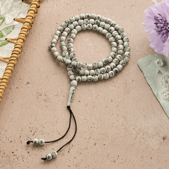 HilalHaven 8mm Round Acrylic Printed Beads Tasbih — Handcrafted Cultural 99 Beads Tasbih with Tassel - Light grey patterned - image 18