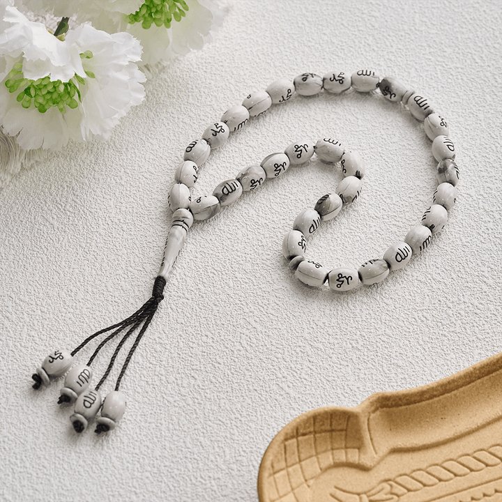 HilalHaven 33 Beads Oval Acrylic Tasbih — Handcrafted Cultural 33 Beads Tasbih with Tassel - Cream White - image 16