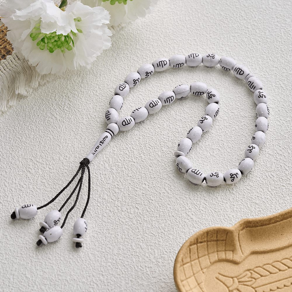 HilalHaven 33 Beads Oval Acrylic Tasbih — Handcrafted Cultural 33 Beads Tasbih with Tassel - Light White - image 12