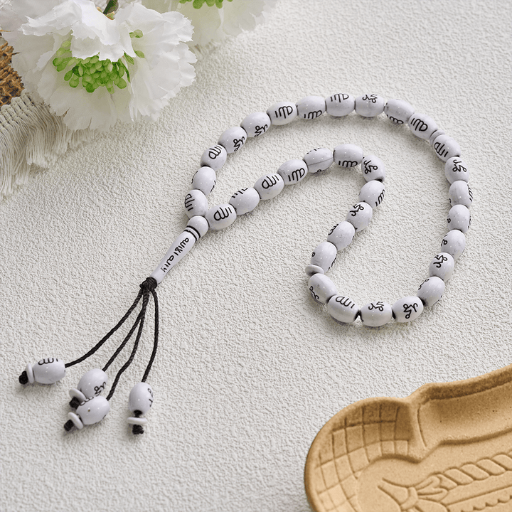 HilalHaven 33 Beads Oval Acrylic Tasbih — Handcrafted Cultural 33 Beads Tasbih with Tassel - Light White - image 12