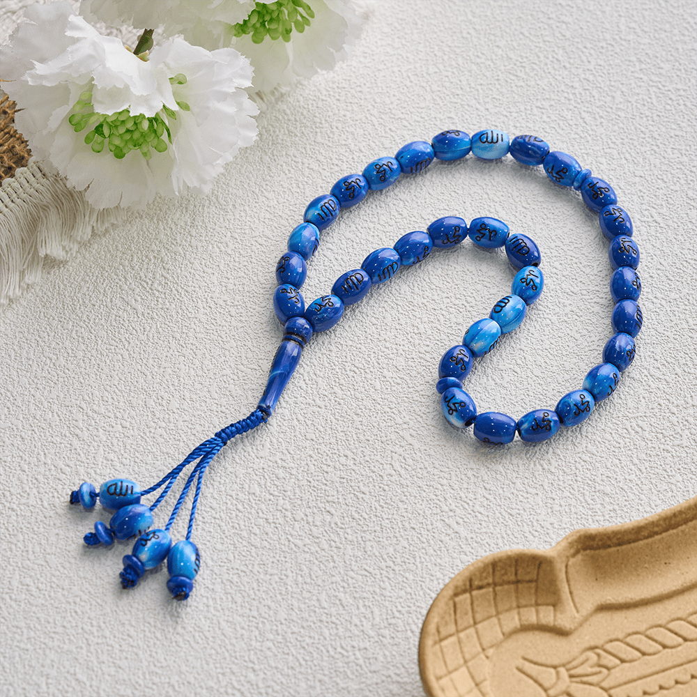 HilalHaven 33 Beads Oval Acrylic Tasbih — Handcrafted Cultural 33 Beads Tasbih with Tassel - Blue - image 8