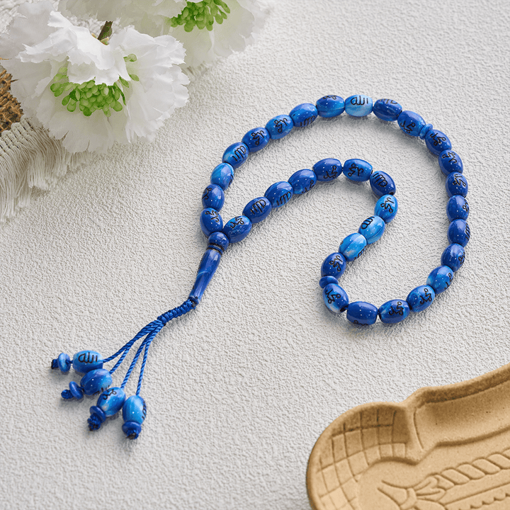 HilalHaven 33 Beads Oval Acrylic Tasbih — Handcrafted Cultural 33 Beads Tasbih with Tassel - Blue - image 8