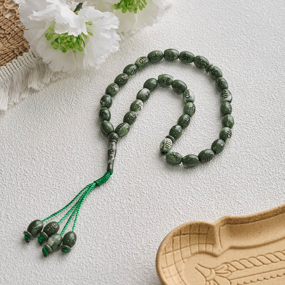 HilalHaven 33 Beads Oval Acrylic Tasbih — Handcrafted Cultural 33 Beads Tasbih with Tassel - Green - image 4