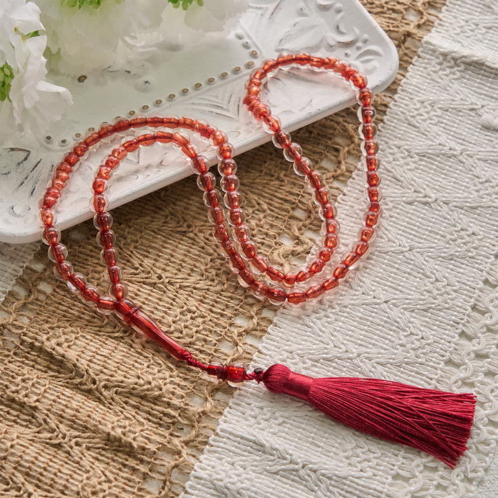HilalHaven 33 Beads Transparent Red Core Acrylic Tasbih — Handcrafted Cultural Prayer Beads with Tassel - image 14