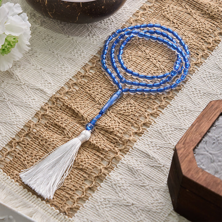 HilalHaven 33 Beads Transparent Red Core Acrylic Tasbih — Handcrafted Cultural Prayer Beads with Tassel - Blue - image 4