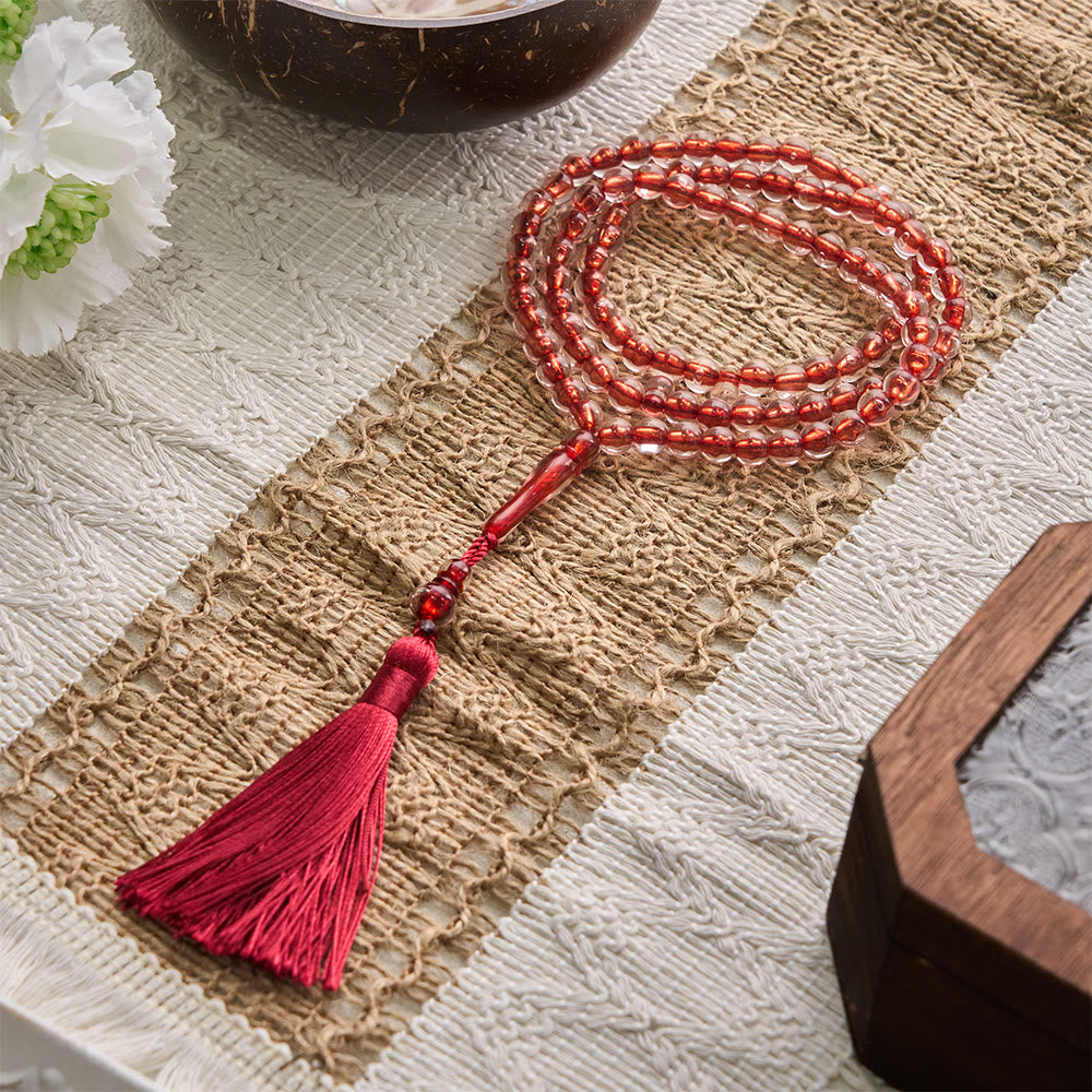 HilalHaven 33 Beads Transparent Red Core Acrylic Tasbih — Handcrafted Cultural Prayer Beads with Tassel - Red - image 12