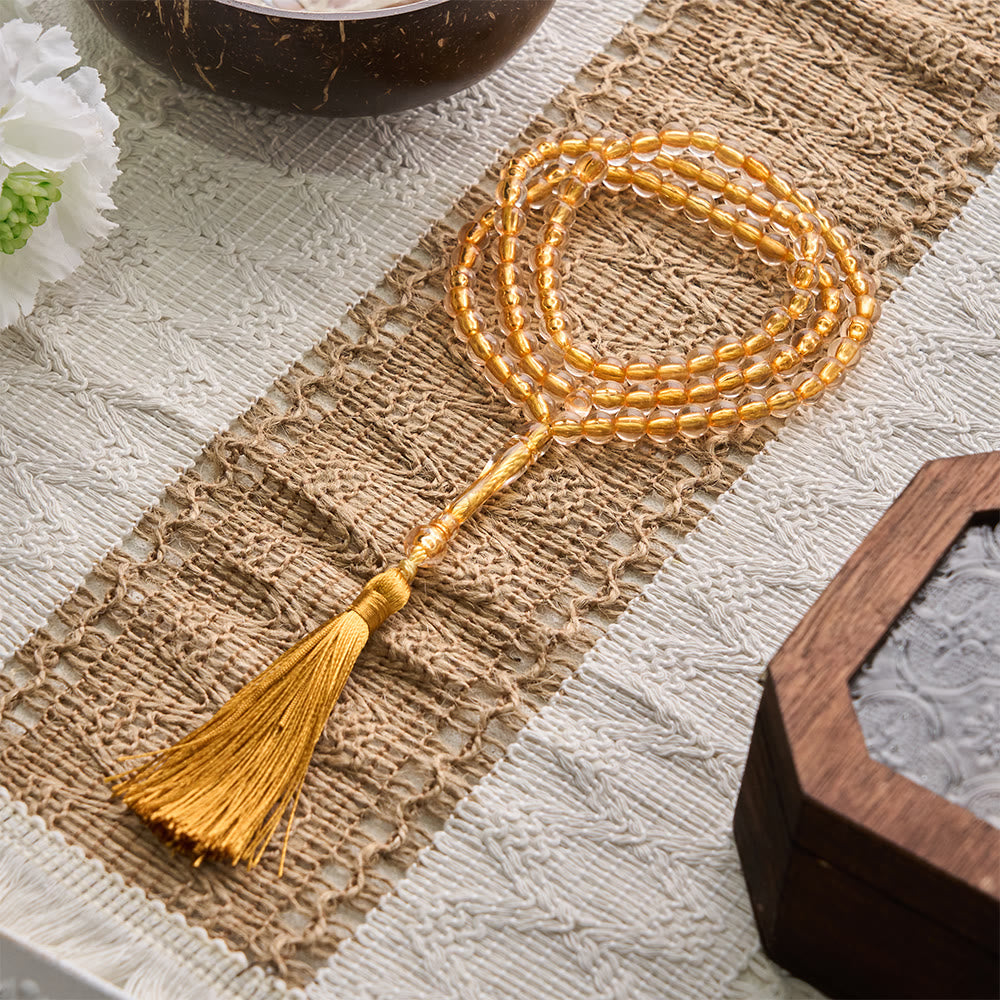 HilalHaven 33 Beads Transparent Red Core Acrylic Tasbih — Handcrafted Cultural Prayer Beads with Tassel - Yellow - image 0