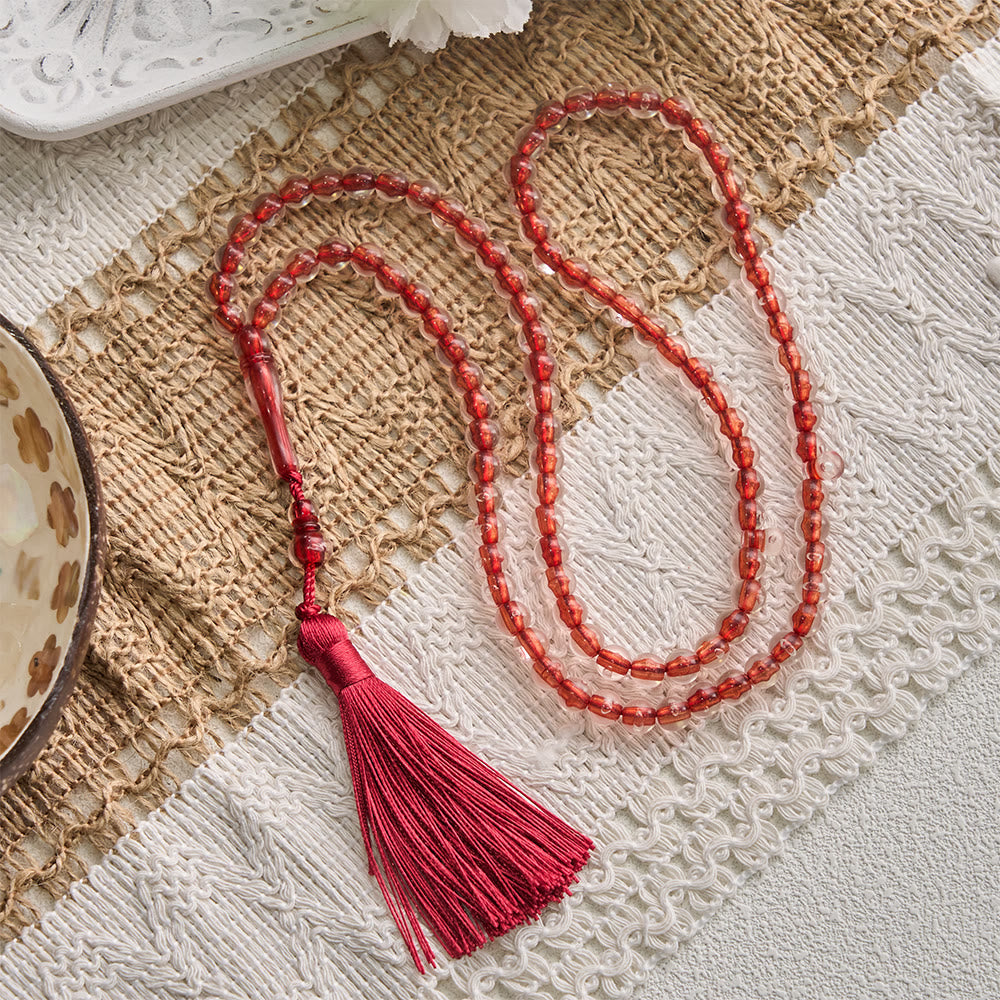 HilalHaven 33 Beads Transparent Red Core Acrylic Tasbih — Handcrafted Cultural Prayer Beads with Tassel - image 13