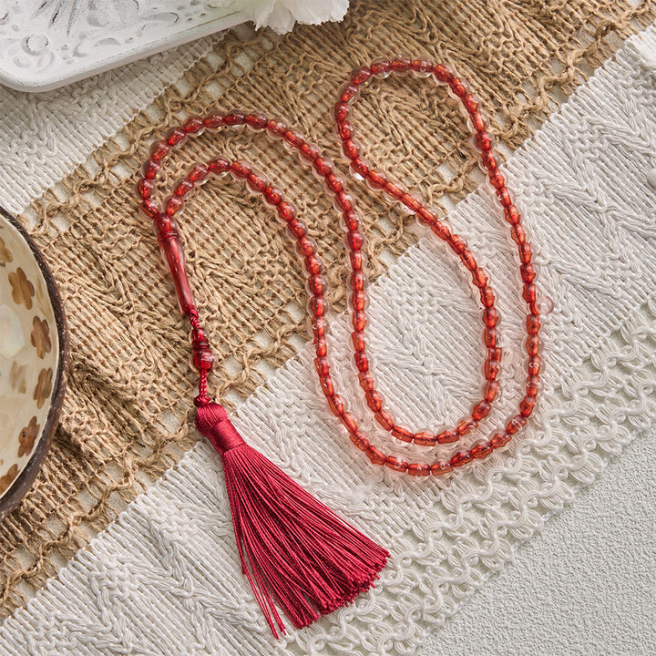HilalHaven 33 Beads Transparent Red Core Acrylic Tasbih — Handcrafted Cultural Prayer Beads with Tassel - image 13