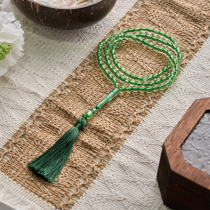 HilalHaven 33 Beads Transparent Red Core Acrylic Tasbih — Handcrafted Cultural Prayer Beads with Tassel - Green - image 8