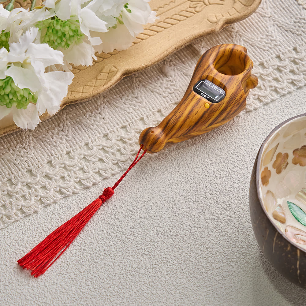 HilalHaven Digital Finger Counter with Tassel — Wood-Grain Tasbih Counter for Daily Mindfulness - Golden-Flecked Peach Wood Tone - image 1