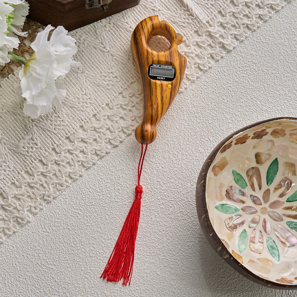 HilalHaven Digital Finger Counter with Tassel — Wood-Grain Tasbih Counter for Daily Mindfulness - image 2