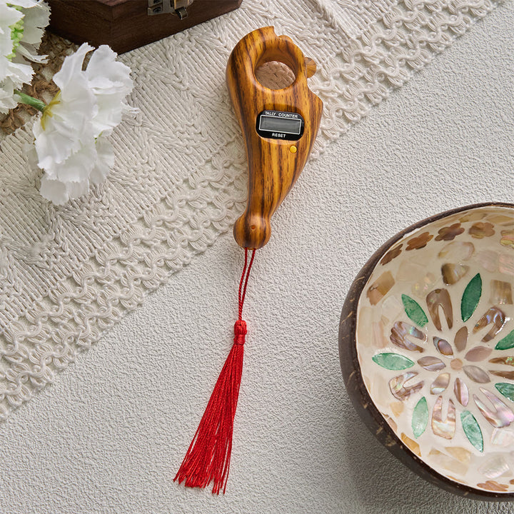 HilalHaven Digital Finger Counter with Tassel — Wood-Grain Tasbih Counter for Daily Mindfulness - image 2