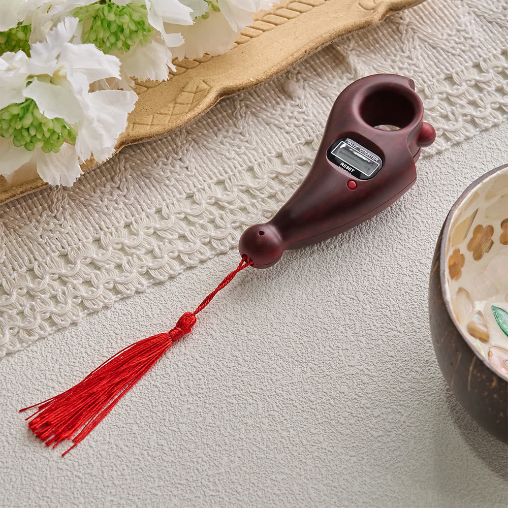 FREE Today: Digital Finger Counter Tasbih with Tassel — Wood-Grain Tasbih Counter for Daily Mindfulness - Rose Wood Tone - image 4