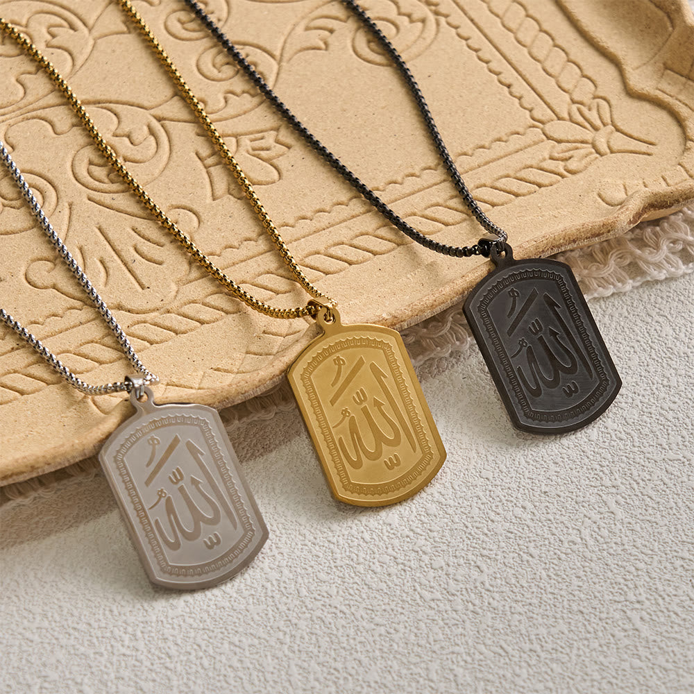 HilalHaven Stainless Steel Tag Pendant Necklace — Engraved Geometric Chain for Everyday Wear - image 0