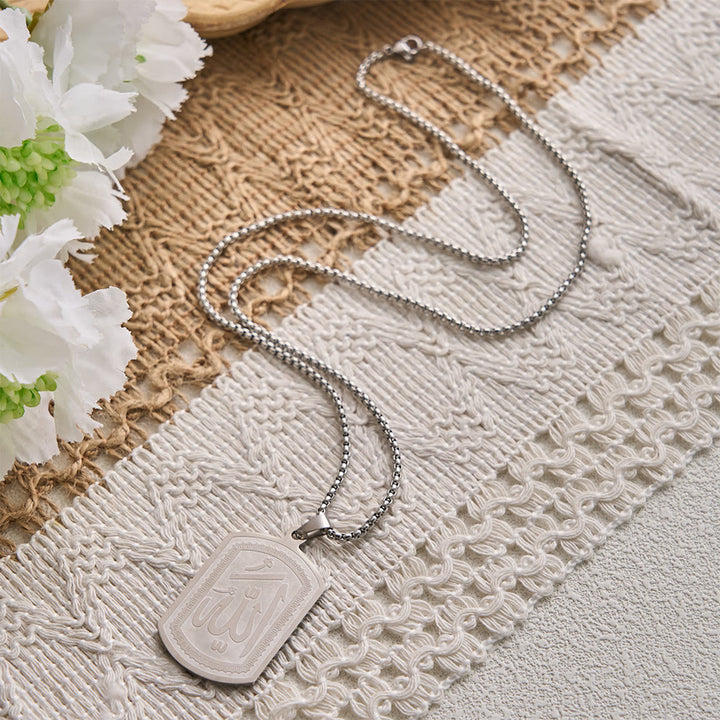 FREE TODAY: Emblem of Faith Allah Engraved Dog Tag Necklace — Polished Stainless Steel - image 2