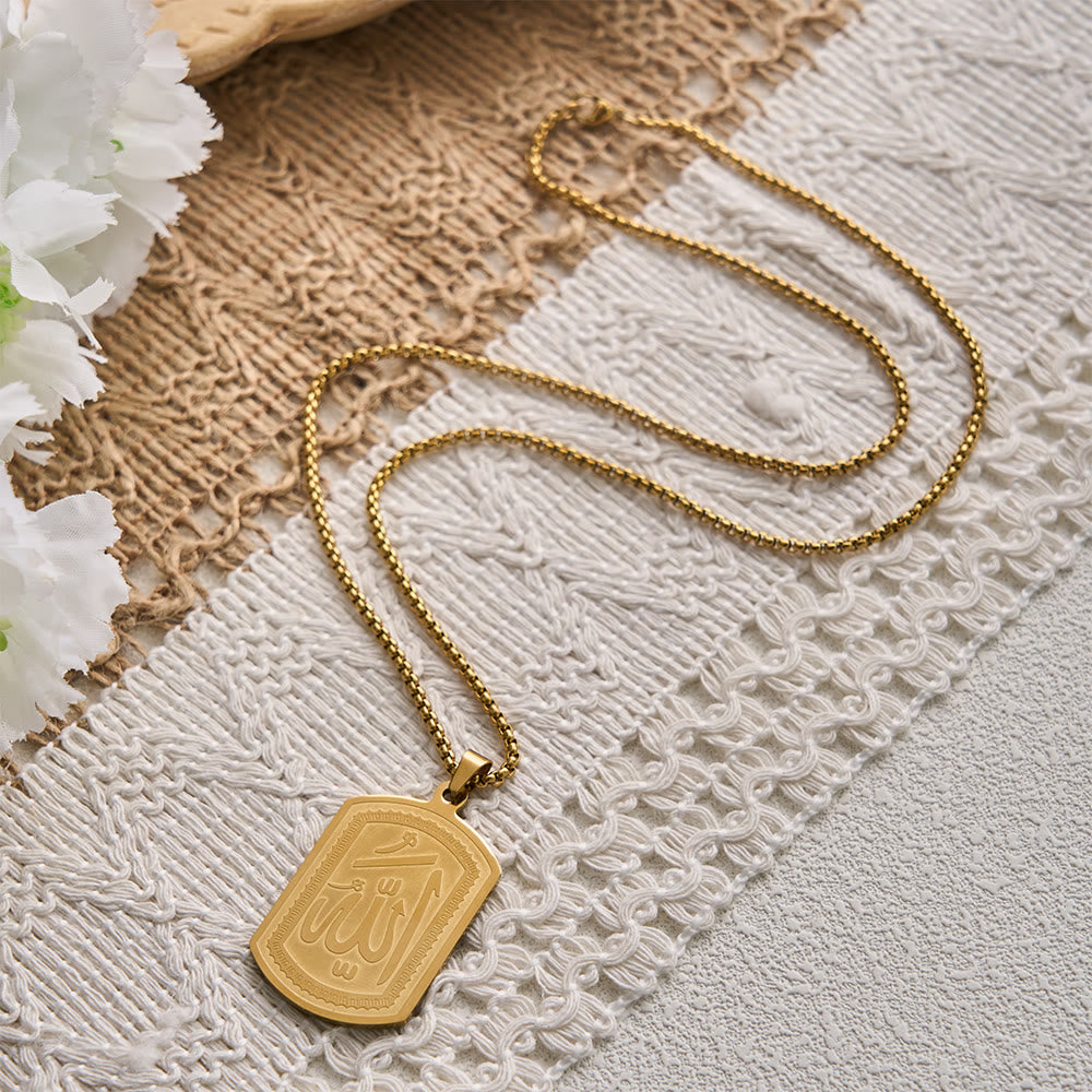 HilalHaven Stainless Steel Tag Pendant Necklace — Engraved Geometric Chain for Everyday Wear - image 4