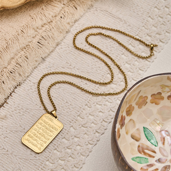 HilalHaven Stainless Steel Engraved Tag Necklace — Square Pendant with 60cm Box Chain - image 7