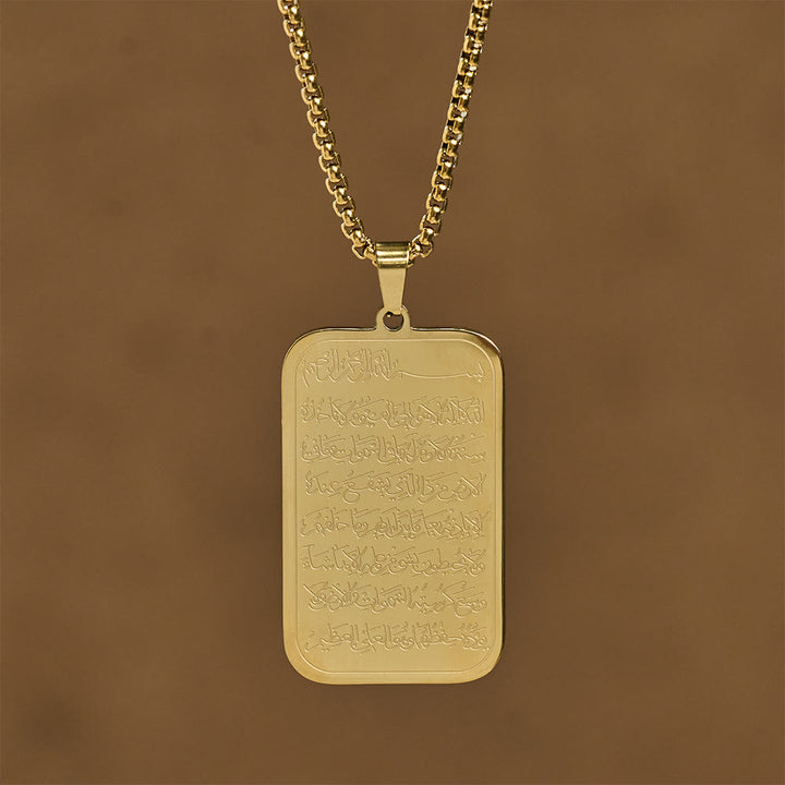 HilalHaven Stainless Steel Engraved Tag Necklace — Square Pendant with 60cm Box Chain - image 8