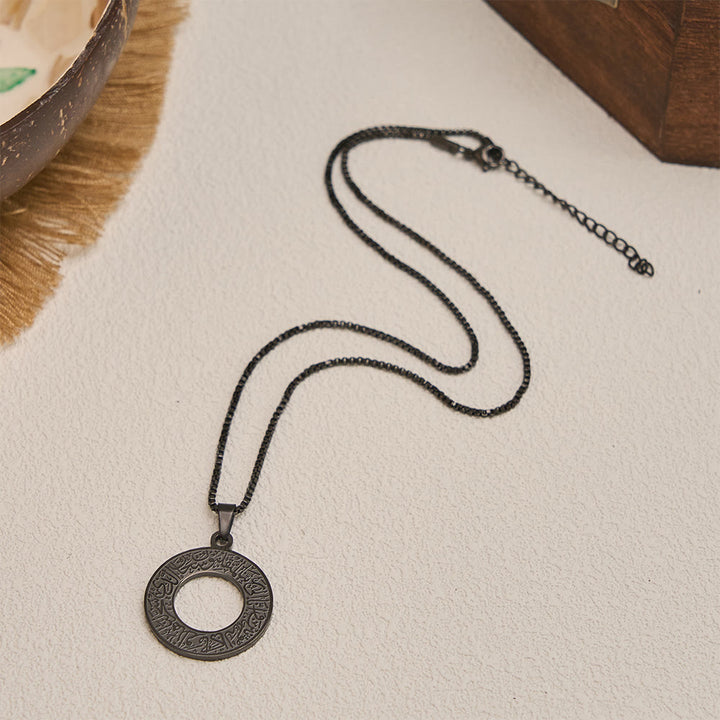 HilalHaven Stainless Steel Hollow Circle Engraved Necklace — Vintage Pendant with 45+5cm Adjustable Chain - image 9