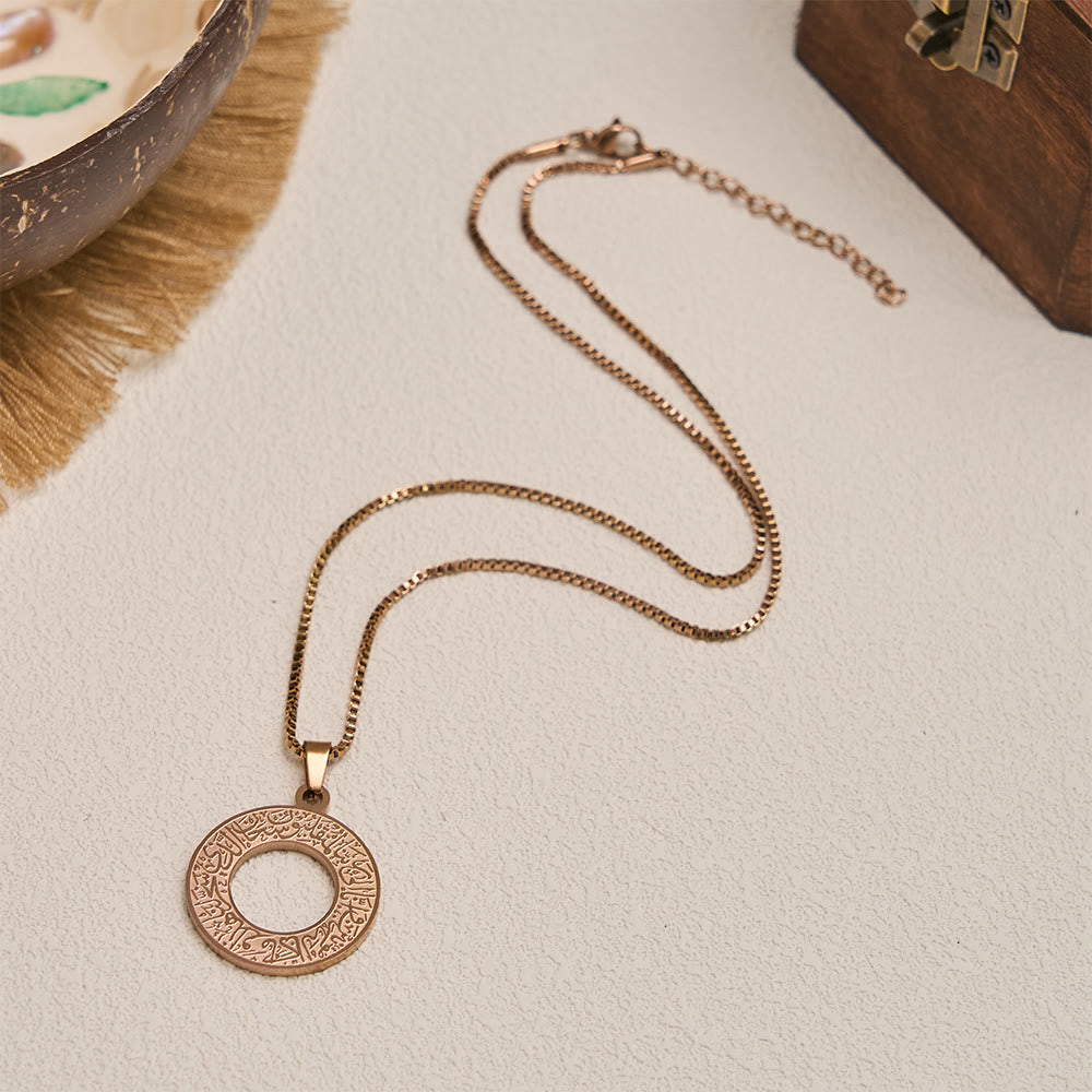 HilalHaven Stainless Steel Hollow Circle Engraved Necklace — Vintage Pendant with 45+5cm Adjustable Chain - image 1