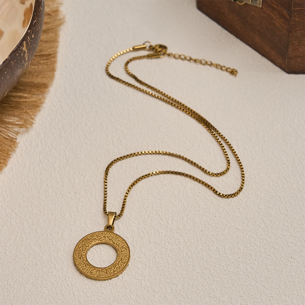 HilalHaven Stainless Steel Hollow Circle Engraved Necklace — Vintage Pendant with 45+5cm Adjustable Chain - image 6