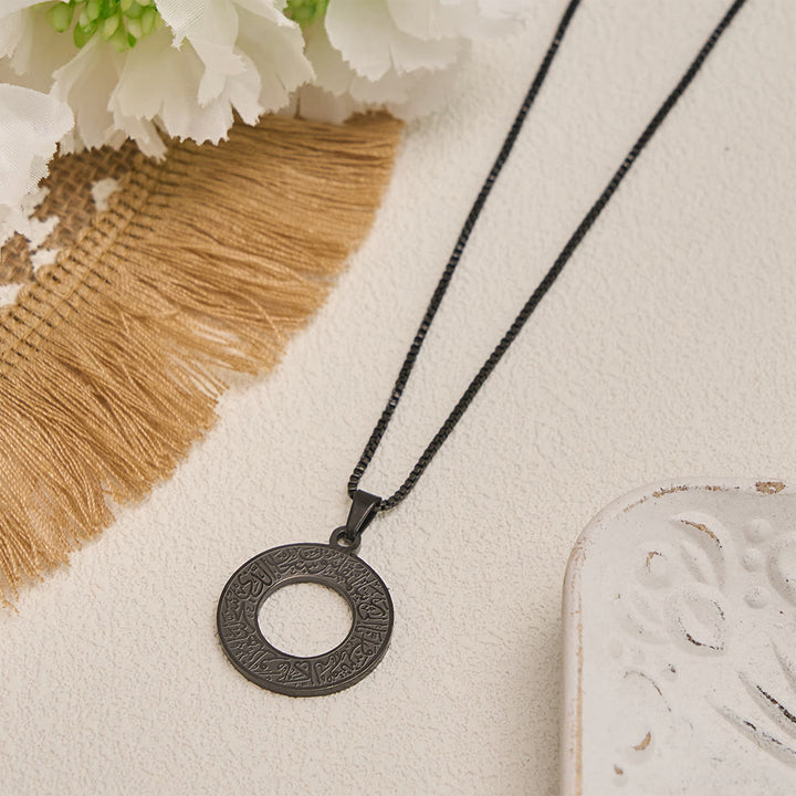 HilalHaven Stainless Steel Hollow Circle Engraved Necklace — Vintage Pendant with 45+5cm Adjustable Chain - image 10