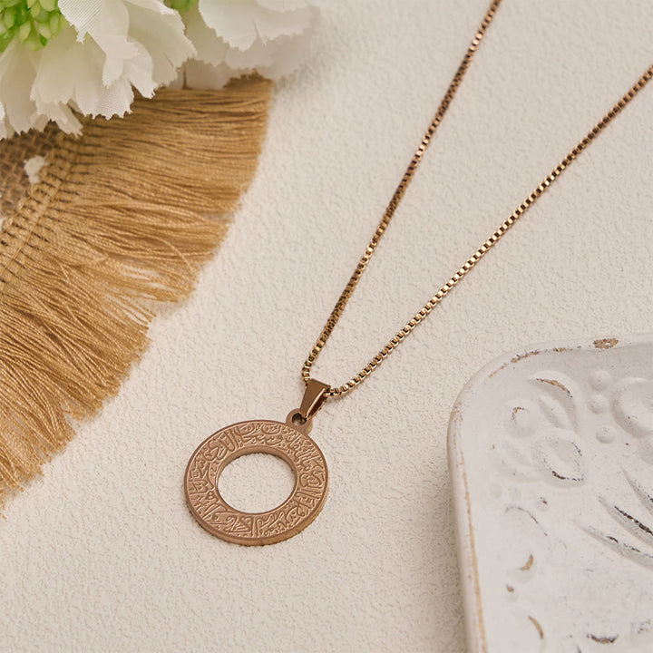 HilalHaven Stainless Steel Hollow Circle Engraved Necklace — Vintage Pendant with 45+5cm Adjustable Chain - image 2