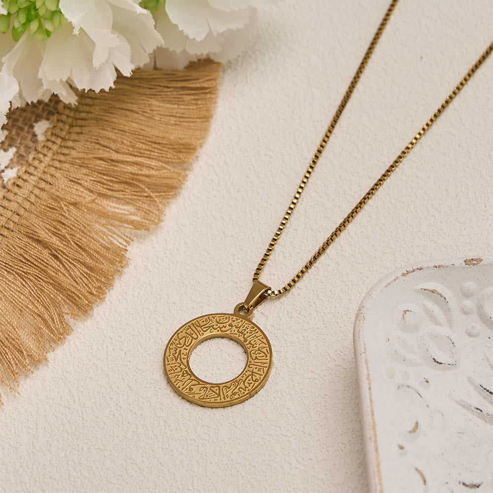 HilalHaven Stainless Steel Hollow Circle Engraved Necklace — Vintage Pendant with 45+5cm Adjustable Chain - image 7