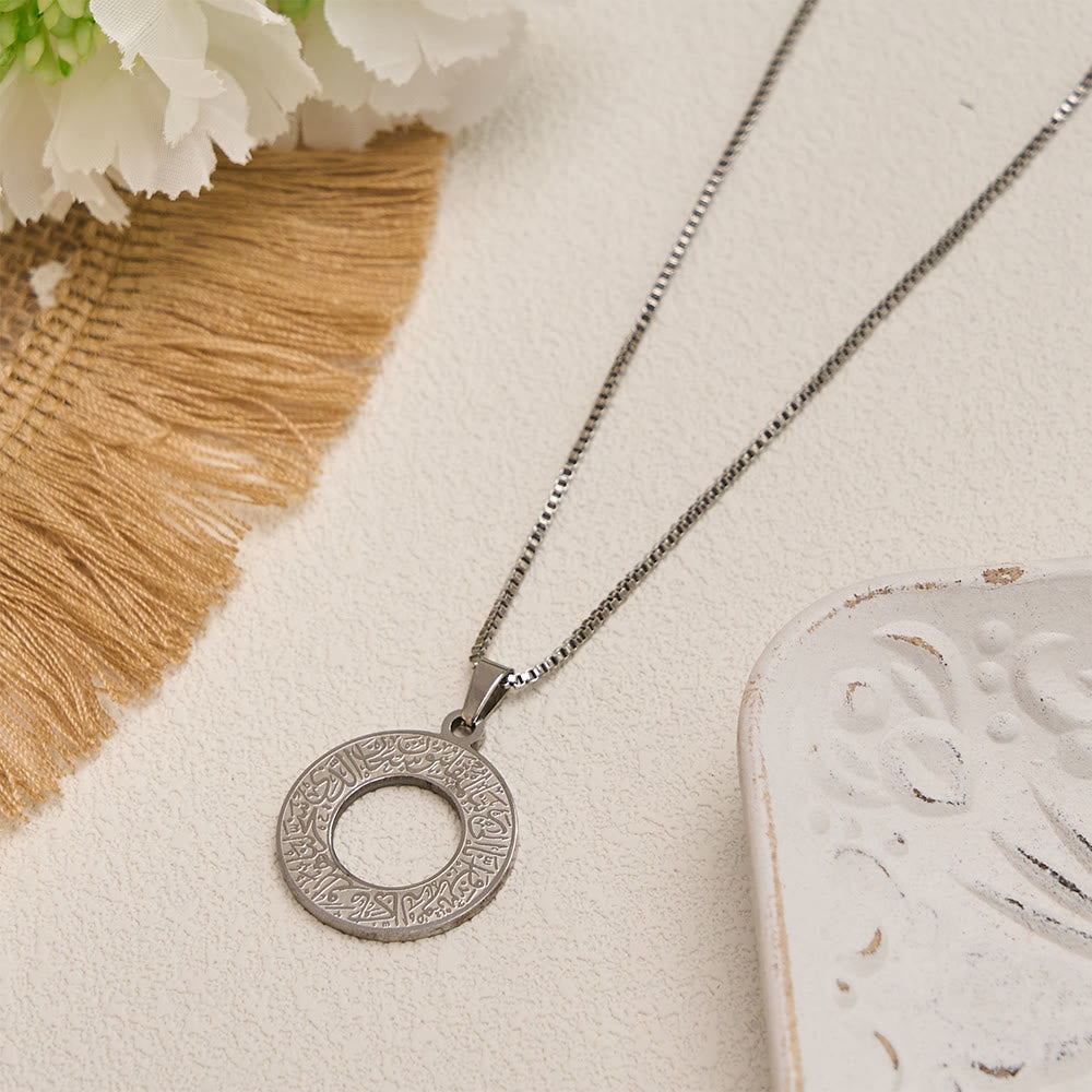 HilalHaven Stainless Steel Hollow Circle Engraved Necklace — Vintage Pendant with 45+5cm Adjustable Chain - image 4