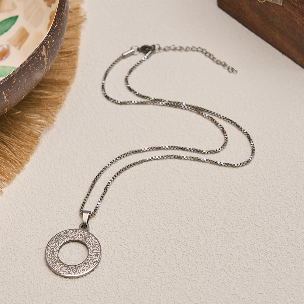 HilalHaven Stainless Steel Hollow Circle Engraved Necklace — Vintage Pendant with 45+5cm Adjustable Chain - image 3