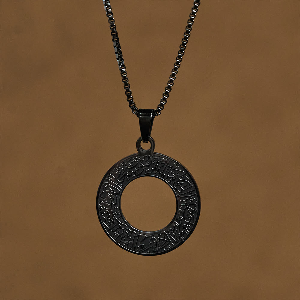 HilalHaven Stainless Steel Hollow Circle Engraved Necklace — Vintage Pendant with 45+5cm Adjustable Chain - Black - image 11