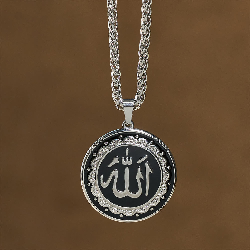HilalHaven Stainless Steel Round Enamel Pendant Necklace — Engraved Medallion with 60CM Wheat Chain - image 8