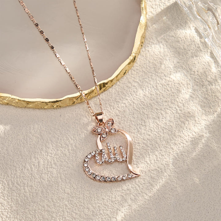 HilalHaven Rose Golden Heart &amp; Butterfly Pendant Necklace — Crystal-Encrusted Adjustable Chain for Women - Rose Golden Heart &amp; Butterfly Necklace - image 0