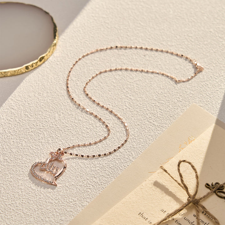 HilalHaven Rose Golden Heart &amp; Butterfly Pendant Necklace — Crystal-Encrusted Adjustable Chain for Women - image 2