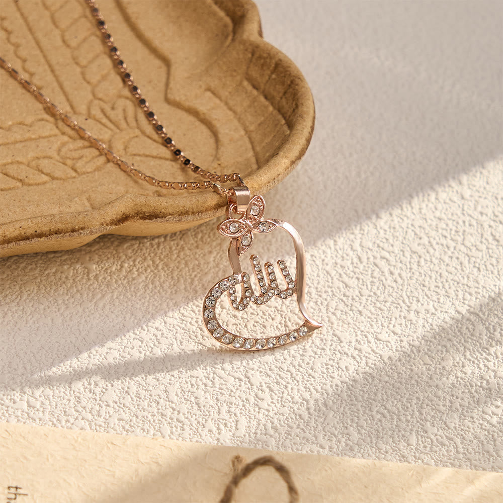 HilalHaven Rose Golden Heart &amp; Butterfly Pendant Necklace — Crystal-Encrusted Adjustable Chain for Women - image 1