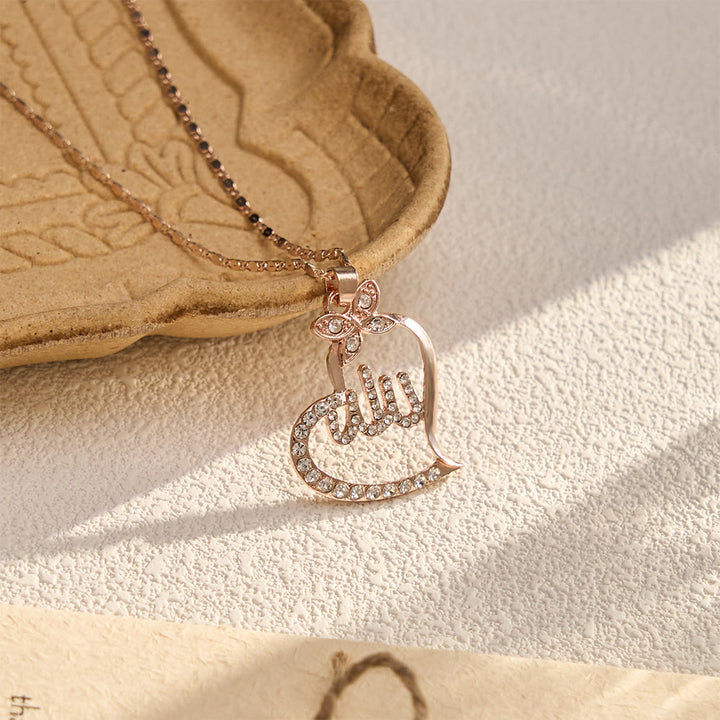 HilalHaven Rose Golden Heart &amp; Butterfly Pendant Necklace — Crystal-Encrusted Adjustable Chain for Women - image 1