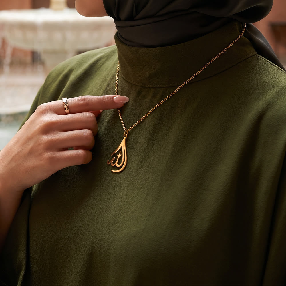 HilalHaven Polished Gold-Tone Calligraphy Necklace — Elegant Handcrafted Cultural Jewelry - image 6