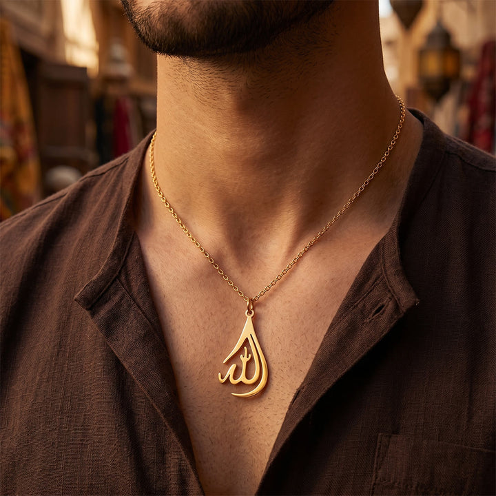 HilalHaven Polished Gold-Tone Calligraphy Necklace — Elegant Handcrafted Cultural Jewelry - image 8