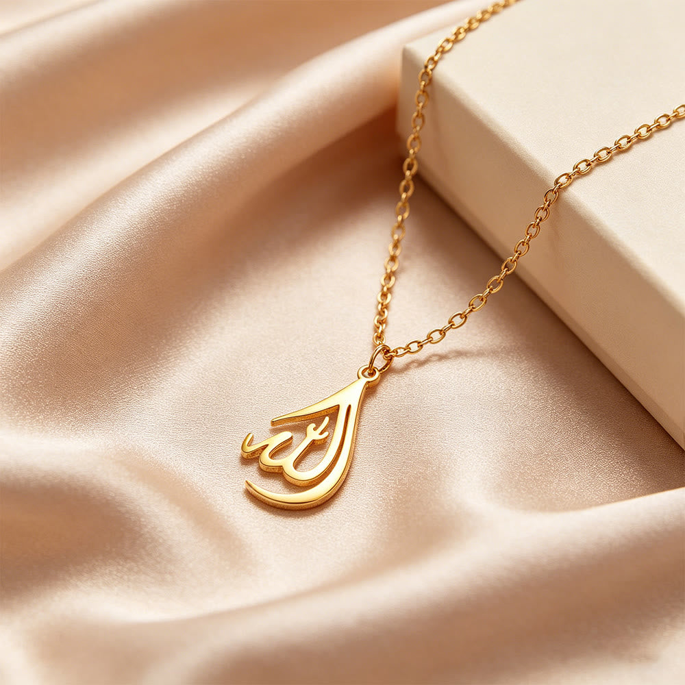 HilalHaven Polished Gold-Tone Calligraphy Necklace — Elegant Handcrafted Cultural Jewelry - image 4