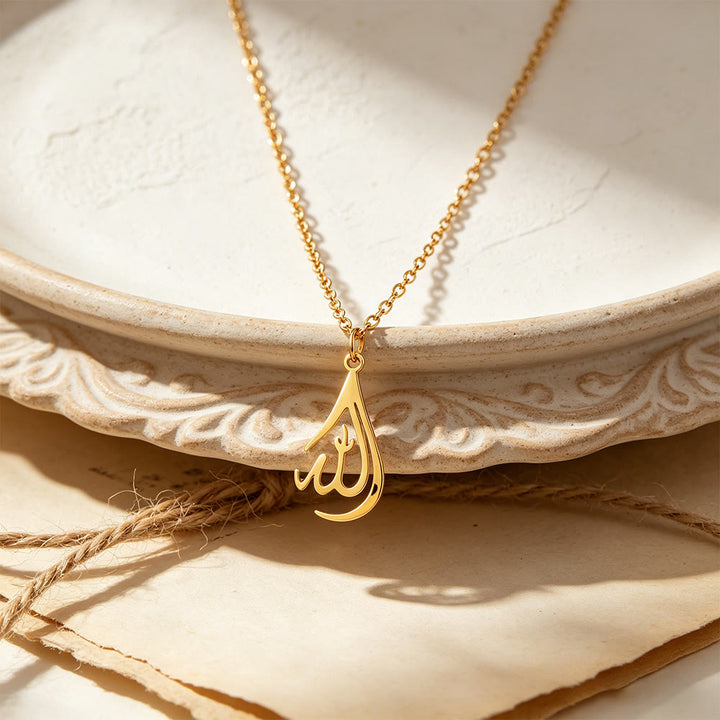 HilalHaven Polished Gold-Tone Calligraphy Necklace — Elegant Handcrafted Cultural Jewelry - image 3