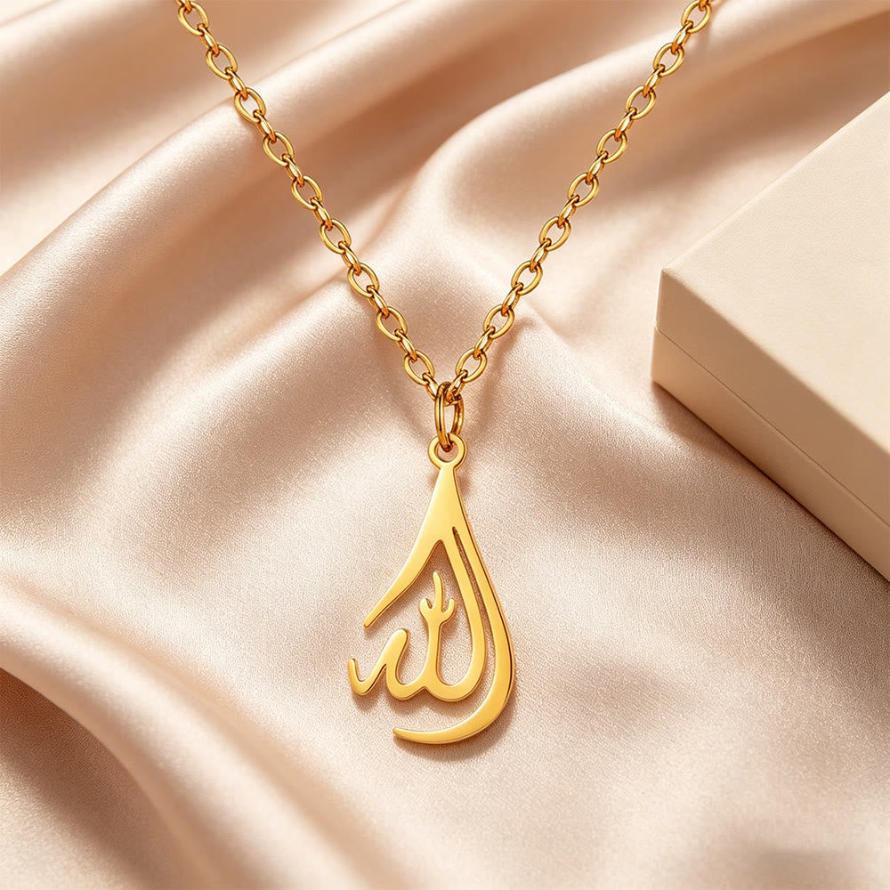 HilalHaven Polished Gold-Tone Calligraphy Necklace — Elegant Handcrafted Cultural Jewelry - image 2