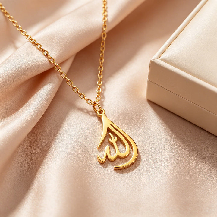 HilalHaven Polished Gold-Tone Calligraphy Necklace — Elegant Handcrafted Cultural Jewelry - image 0