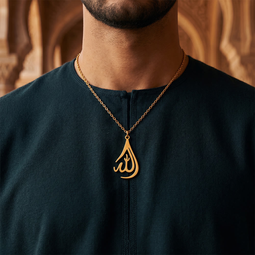 HilalHaven Polished Gold-Tone Calligraphy Necklace — Elegant Handcrafted Cultural Jewelry - image 7