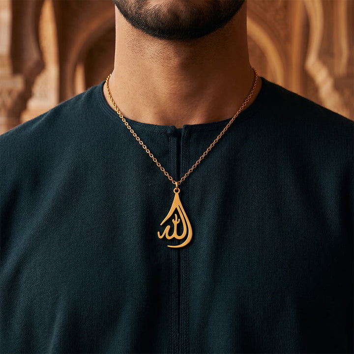 HilalHaven Polished Gold-Tone Calligraphy Necklace — Elegant Handcrafted Cultural Jewelry - image 7