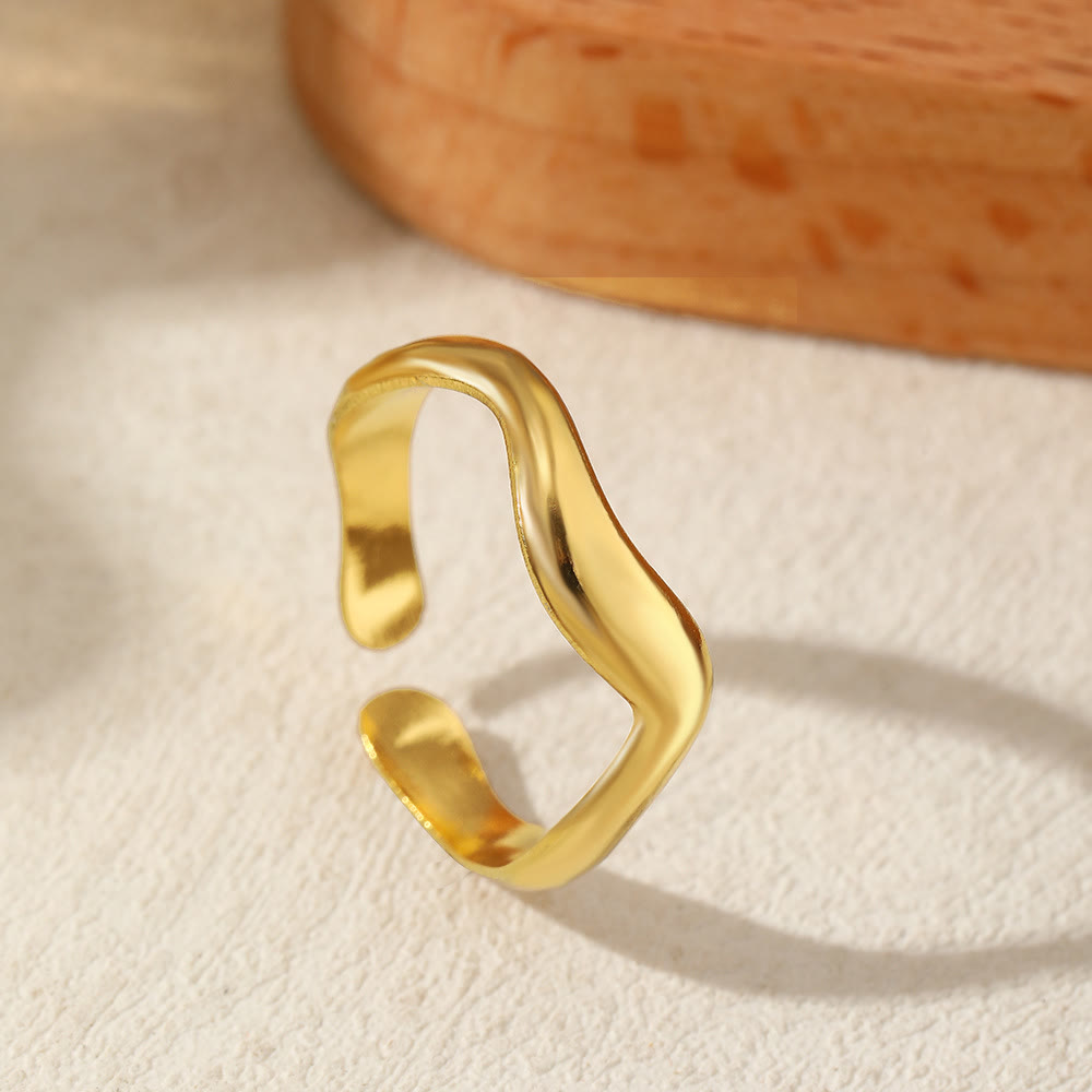 HilalHaven Assorted Open Ring Collection — Leaves, Celestial &amp; Geometric Styles for Daily Wear - Golden Wavy Open Ring - image 10