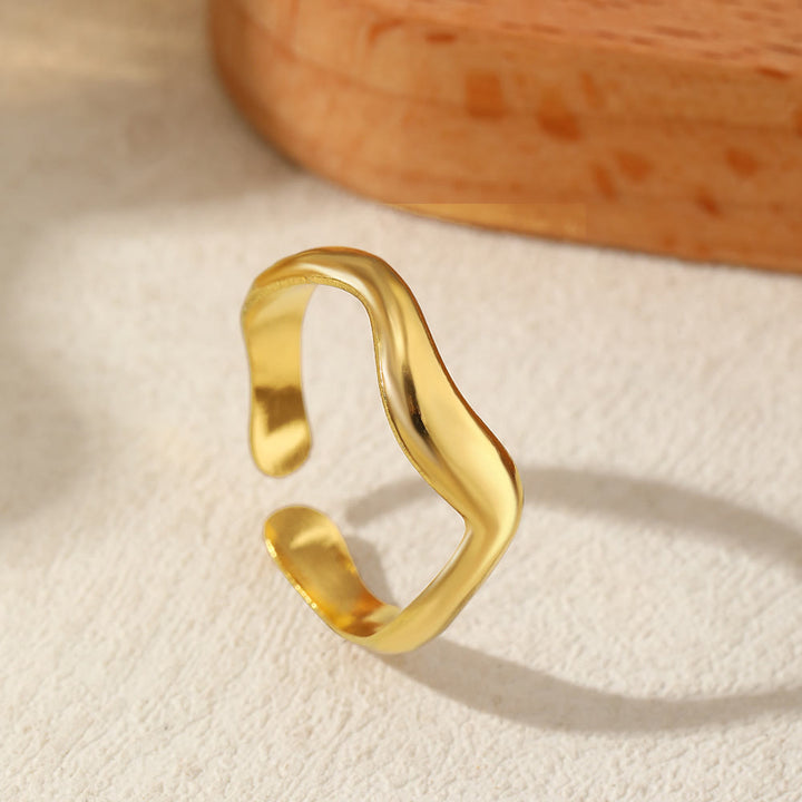 HilalHaven Assorted Open Ring Collection — Leaves, Celestial &amp; Geometric Styles for Daily Wear - Golden Wavy Open Ring - image 10