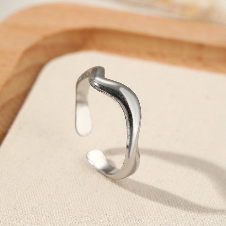 HilalHaven Assorted Open Ring Collection — Leaves, Celestial &amp; Geometric Styles for Daily Wear - Silver Wavy Open Ring - image 11